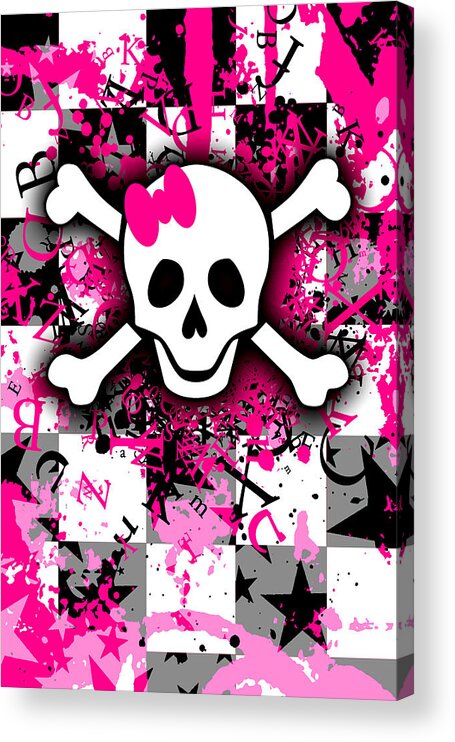 Skull Acrylic Print featuring the digital art Splatter Girly Skull #1 by Roseanne Jones