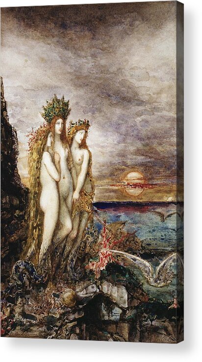 Gustave Moreau Acrylic Print featuring the drawing The Sirens #3 by Gustave Moreau
