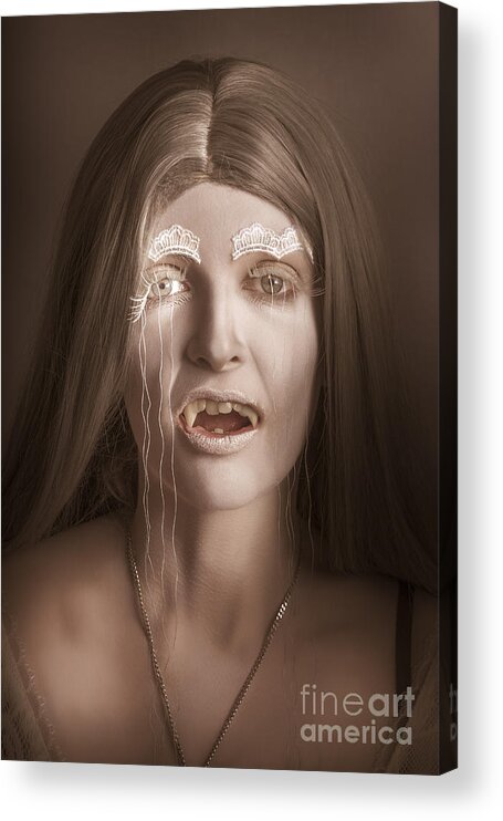 Vampire Acrylic Print featuring the photograph Vintage halloween portrait. Gothic vampire girl #1 by Jorgo Photography
