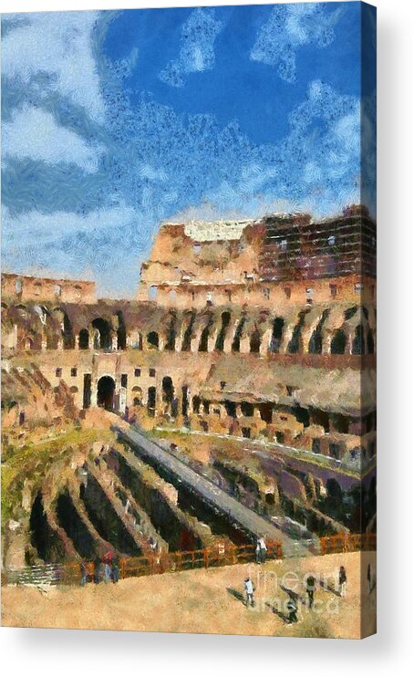 Colosseum Acrylic Print featuring the painting Colosseum in Rome #6 by George Atsametakis