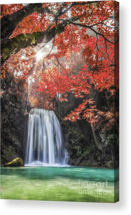 Amazing Acrylic Print featuring the photograph Erawan Waterfall #19 by Anek Suwannaphoom