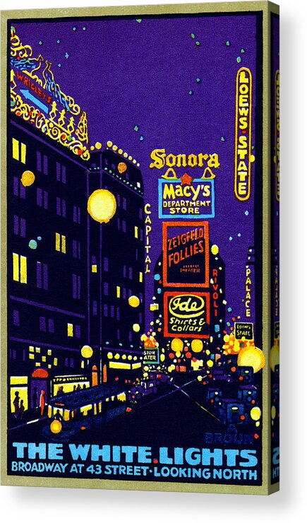 New York Acrylic Print featuring the painting 1925 New York City at Night by Historic Image