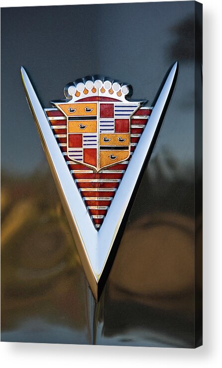 1947 Cadillac Model 62 Coupe Acrylic Print featuring the photograph 1947 Cadillac Emblem by Jill Reger