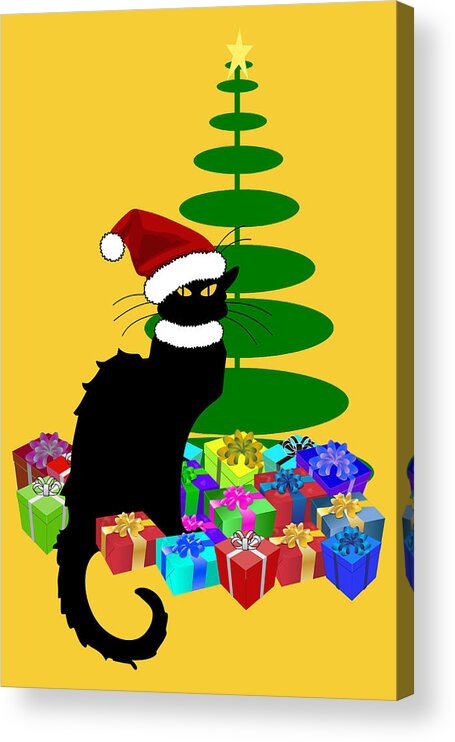 Le Chat Noir Acrylic Print featuring the mixed media Christmas Le Chat Noir With Santa Hat #2 by Gravityx9  Designs