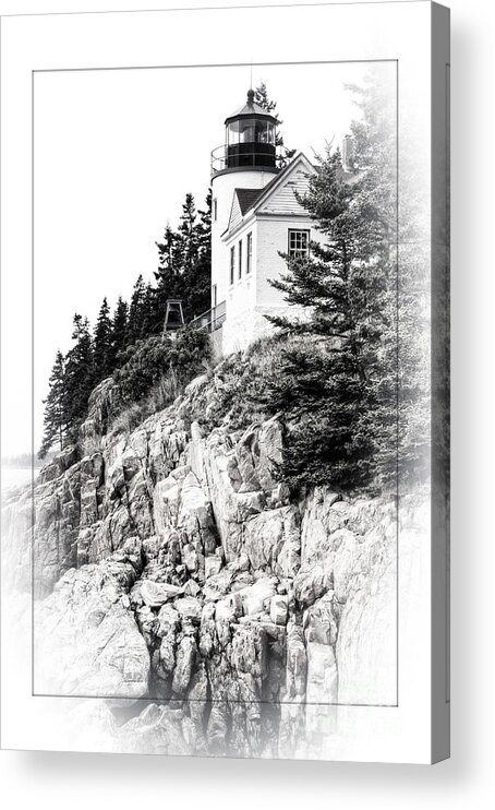 Bass Harbor Acrylic Print featuring the photograph Bass Harbor Light in Black and White by David Birchall