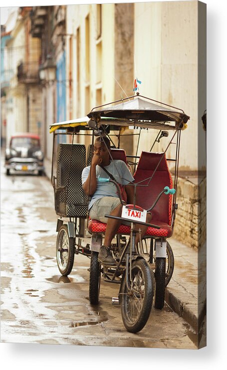 Capital Acrylic Print featuring the photograph Cuba, Havana, Havana Vieja, Pedal Taxi #2 by Walter Bibikow