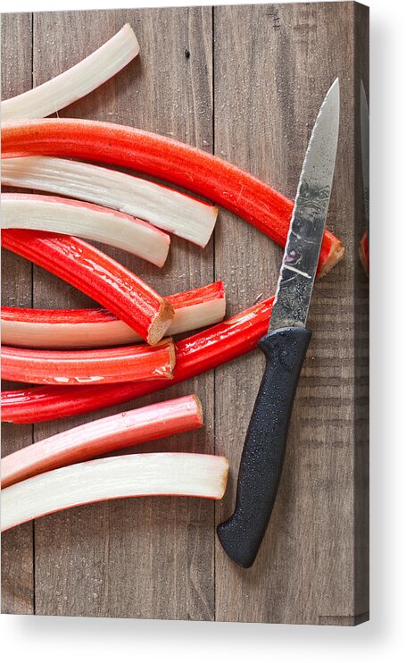 Background Acrylic Print featuring the photograph Cutting rhubarb #2 by Tom Gowanlock
