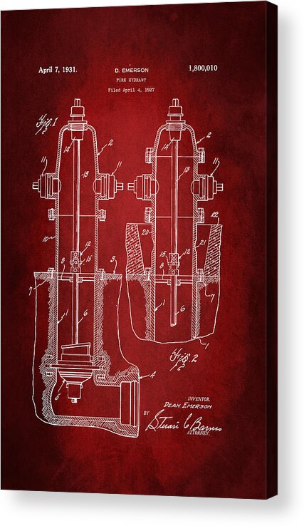 Fire Hydrant Patent Acrylic Print featuring the digital art Fire Hydrant Patent 1931 #2 by Patricia Lintner