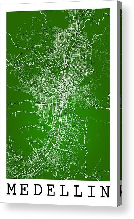 Road Map Acrylic Print featuring the digital art Medellin Street Map - Medellin Colombia Road Map Art on Colored #2 by Jurq Studio