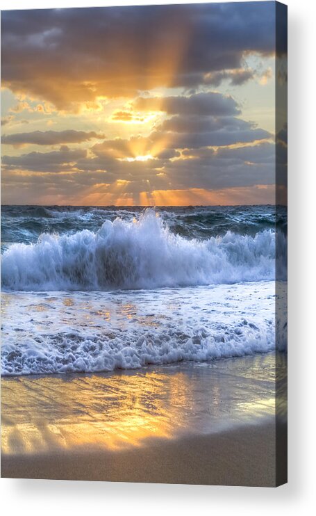 Ocean Acrylic Print featuring the photograph Splash Sunrise by Debra and Dave Vanderlaan