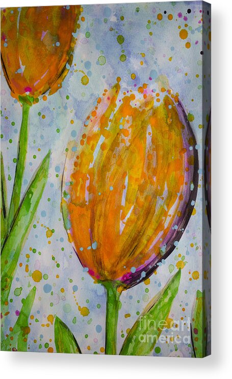 Dewy Tulip Flower Acrylic Print featuring the painting Spring Tulips #1 by Jacqueline Athmann