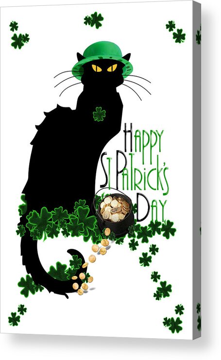St Patrick's Day Acrylic Print featuring the digital art St Patrick's Day - Le Chat Noir by Gravityx9 Designs