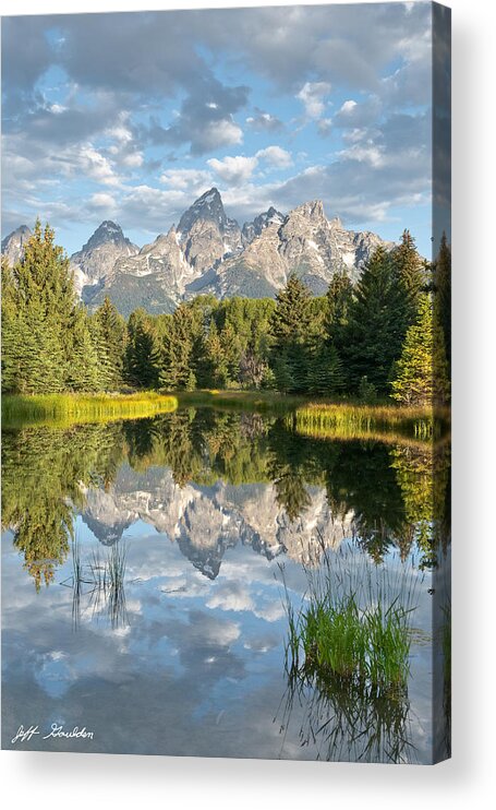 Awe Acrylic Print featuring the photograph Teton Range Reflected in the Snake River by Jeff Goulden