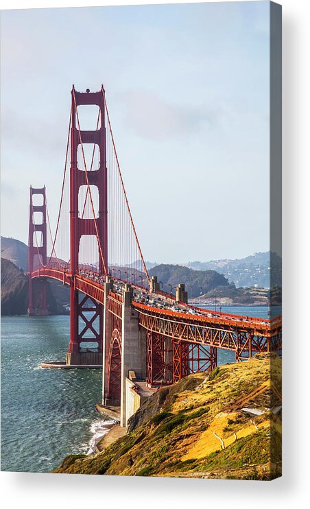 Blue Sky Acrylic Print featuring the photograph View Of The Golden Gate Bridge #2 by Leah Bignell