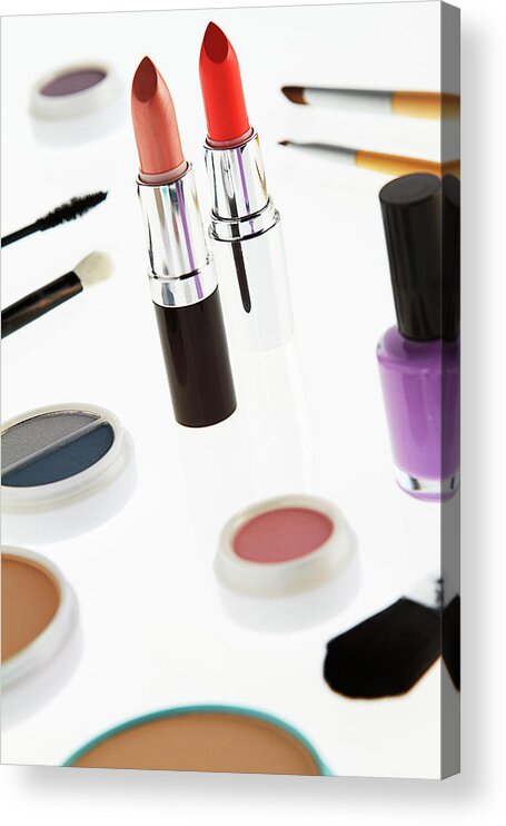 White Background Acrylic Print featuring the photograph Still Life Of Beauty Products by Stephen Smith