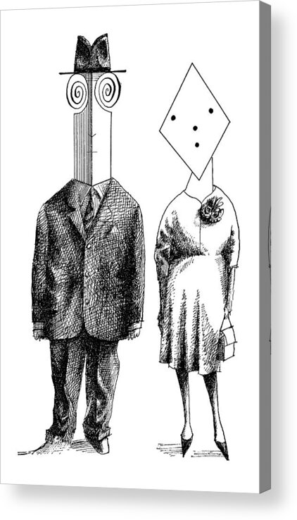 Saul Steinberg 115915 Steinbergattny   (couples And Individuals With Unusually Shaped Faces.) 2-page Appearances Appears Business Character Class Clothes Clothing Coat Couples Depicts Example Face Faces Fur Furs Geometry High Humanity Individuals Low Man Mind Occupation People Personality Profession Professional Psychological Psychology Rock Shape Shaped Shapes Similar Slab Social Society Spread Their Tycoon Type Types Unusually Acrylic Print featuring the drawing New Yorker May 5th, 1962 #3 by Saul Steinberg