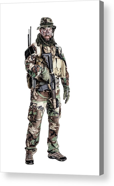 Military Acrylic Print featuring the photograph U.s. Special Forces Soldier Wearing #3 by Oleg Zabielin