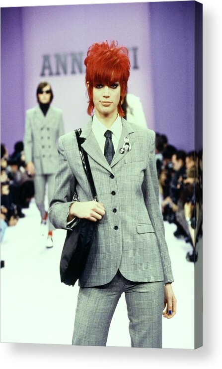 Indoors Acrylic Print featuring the photograph Model On A Runway For Anna Sui #4 by Guy Marineau