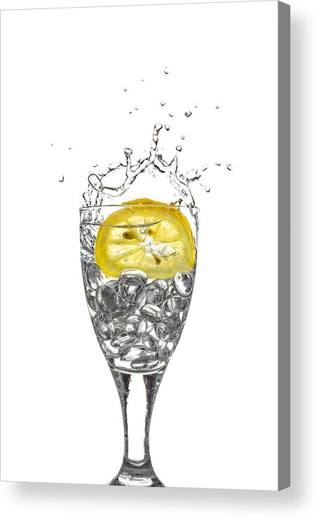 Alcohol Acrylic Print featuring the photograph Slice of lemon in Glass #6 by Peter Lakomy