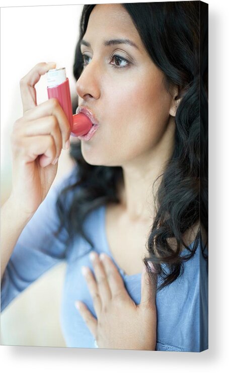 People Acrylic Print featuring the photograph Woman Using Inhaler #6 by Ian Hooton
