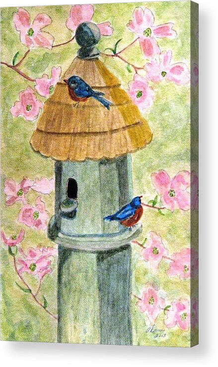 Birdhouses Acrylic Print featuring the painting A Cottage For Two by Angela Davies