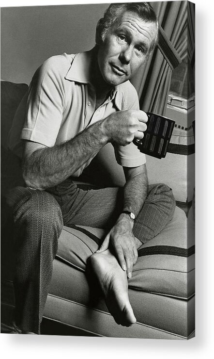 Personality Acrylic Print featuring the photograph A Portrait Of Johnny Carson Sitting by Bruce Bacon