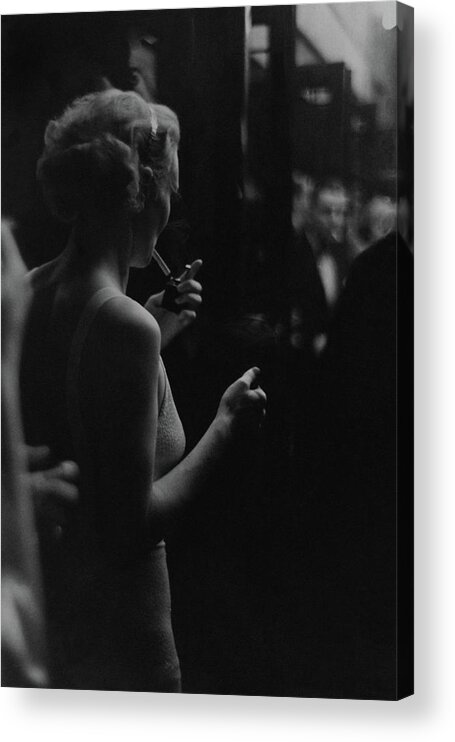 Personality Acrylic Print featuring the photograph A Woman Smoking At The Music Box by Remie Lohse