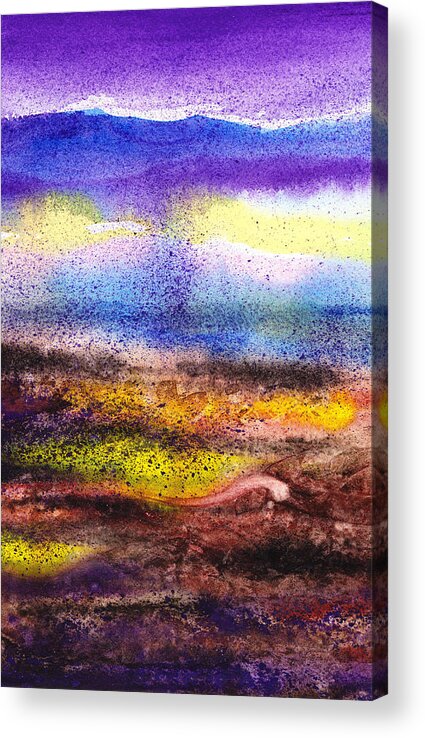 Abstract Acrylic Print featuring the painting Abstract Landscape Purple Sunrise Yellow Fog by Irina Sztukowski