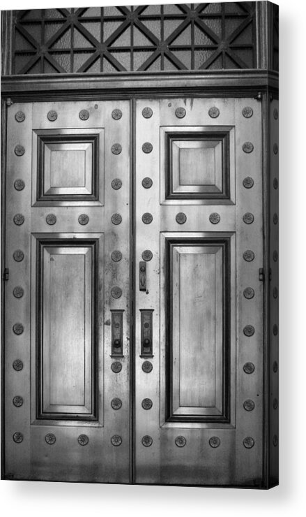 Door Acrylic Print featuring the photograph Alabama State Capital Building Door_1_BW by Lesa Fine