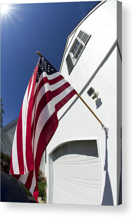 Patriotic Acrylic Print featuring the photograph American Flag Flying Proudly by Trudy Wilkerson