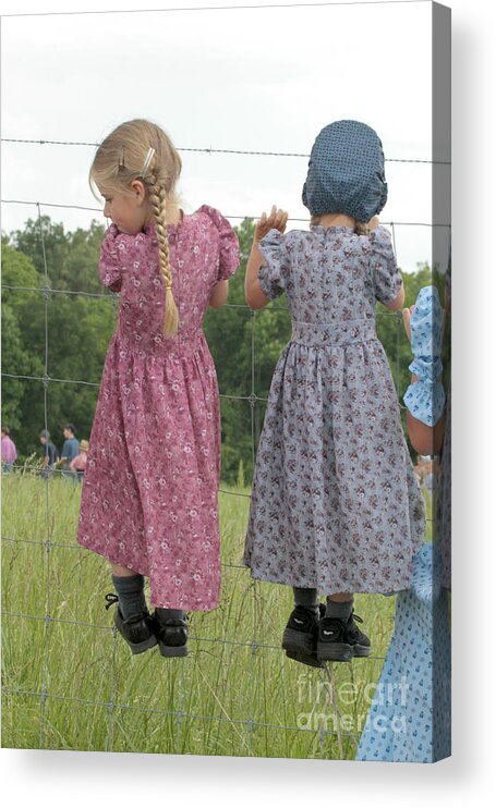 Amish Acrylic Print featuring the photograph Amish Girls having fun by Dwight Cook