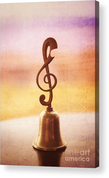 Handbell Acrylic Print featuring the photograph Antique Copper Handbell with G-Clef Handle by Beverly Claire Kaiya