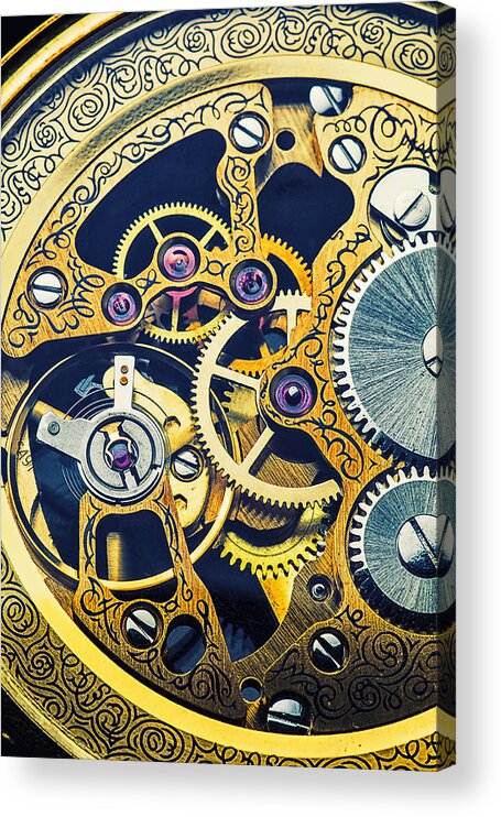 Time Acrylic Print featuring the photograph Antique pocket watch gears by Garry Gay