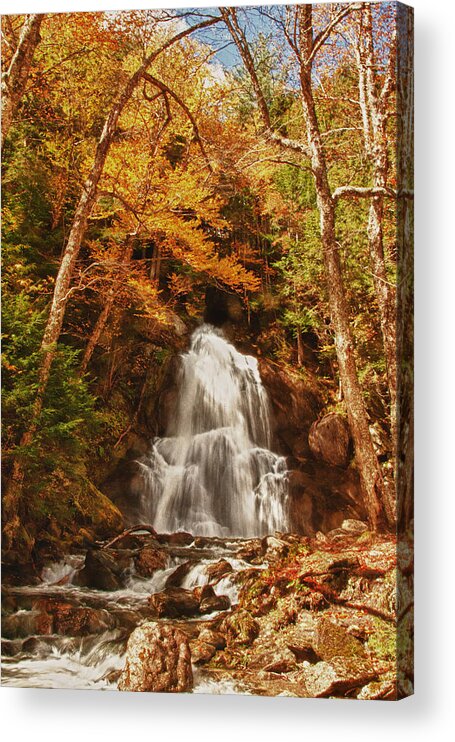 Granville Vermont Acrylic Print featuring the photograph Autumn colors over Moss Glen Falls by Jeff Folger