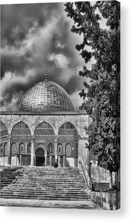 Israel Acrylic Print featuring the photograph Awaiting the Hour of Prayer BW by Mark Fuller