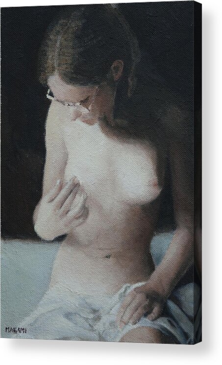 Nude Acrylic Print featuring the painting Awaking by Masami Iida