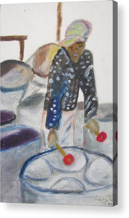 Steel Pan Acrylic Print featuring the painting Bass Man by Jennylynd James