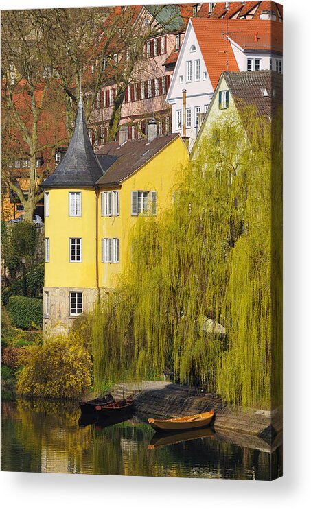 Tuebingen Acrylic Print featuring the photograph Beautiful yellow Hoelderlin Tower in Tuebingen by Matthias Hauser