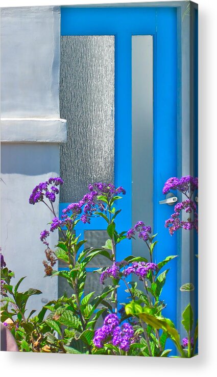 Photograph Of Door Acrylic Print featuring the photograph Belmont Shore blue by Gwyn Newcombe