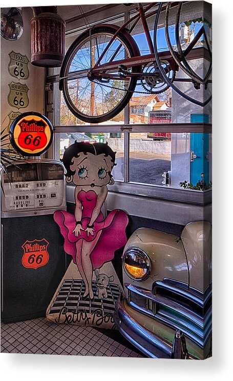 66 Diner Acrylic Print featuring the photograph Betty Boop at Albuquerque's 66 Diner by Priscilla Burgers