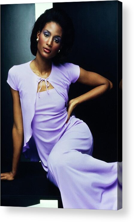 1970s Style Acrylic Print featuring the photograph Beverly Johnson Wearing A Purple Nightgown by Bob Stone