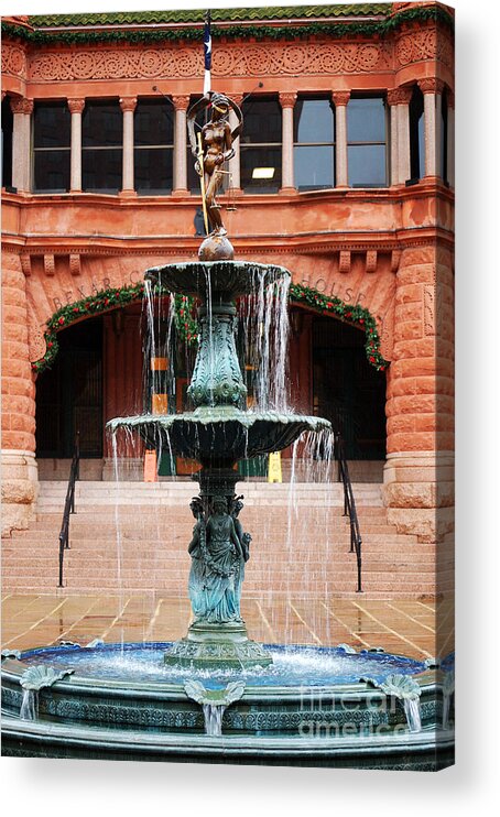 San Antonio Acrylic Print featuring the photograph Bexar County Courthouse Blind Naked Justice Fountain San Antonio Texas by Shawn O'Brien