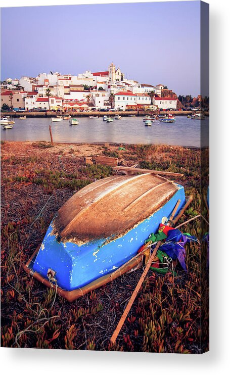 Algarve Acrylic Print featuring the photograph Blue Boat At Ferragudo, Algarve by Joe Daniel Price