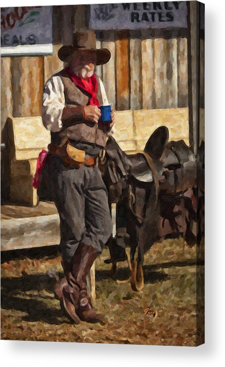 Cowboy Acrylic Print featuring the digital art Blue Cup by Jack Milchanowski