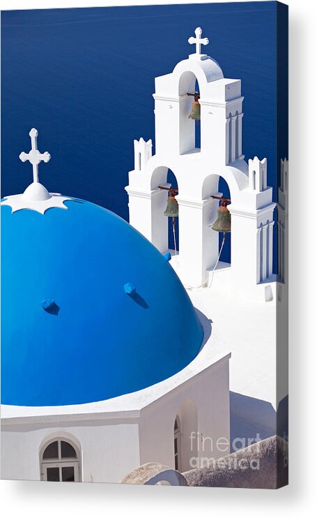 Santorini Acrylic Print featuring the photograph Blue dome church by Aiolos Greek Collections