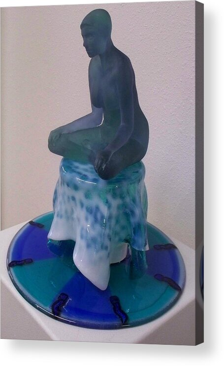 Fused Glass Acrylic Print featuring the sculpture Blue Meditation by Marian Berg