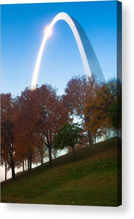 Foggy Acrylic Print featuring the photograph Blue Skies over St. Louis in Autumn by Gregory Ballos