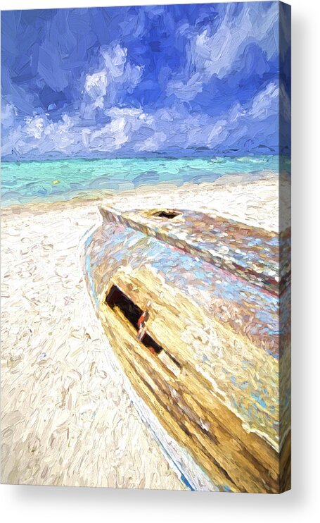 Seascape Acrylic Print featuring the painting Boat Wreck of Aruba by David Letts
