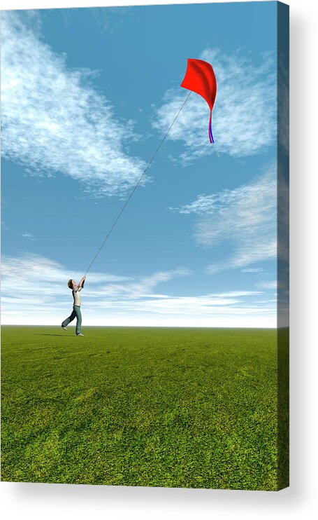 Wind Acrylic Print featuring the photograph Boy Flying A Kite by Carol & Mike Werner