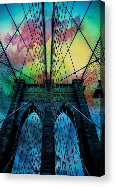 Brooklyn Bridge Acrylic Print featuring the digital art Psychedelic Skies by Az Jackson